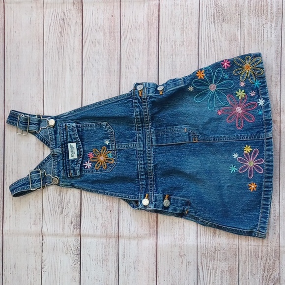 Oshkosh embroidered overall jeaj jumper. Girls 5t. Floral - Picture 1 of 6